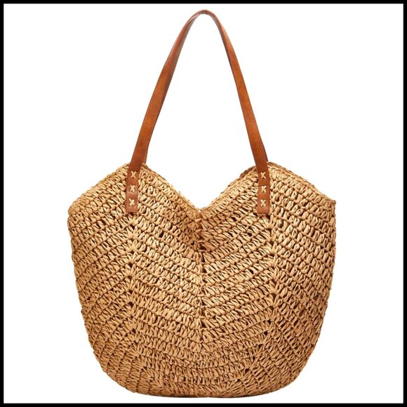 Straw Tote Bag Large Capacity Woven Hobo Shoulder Bag Retro Beach Chic